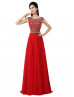 Red Chiffon Beads V Back Long Prom Dress